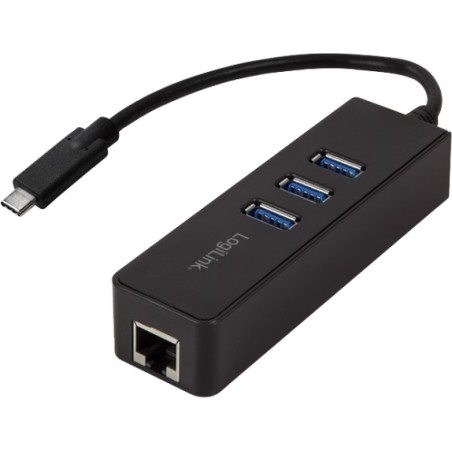 HUB extern LOGILINK, porturi USB: USB 3.0 x 3, conectare prin USB 3.2 Type C, cablu 0.1 m, retea 10/100/1000 Mbps (Gigabit), neg