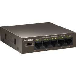 SWITCH PoE TENDA  5 porturi 10/100Mbps (4 PoE), IEEE 802.3at/af, carcasa metalica "TEF1105P-4-63W" (timbru verde 2 lei)