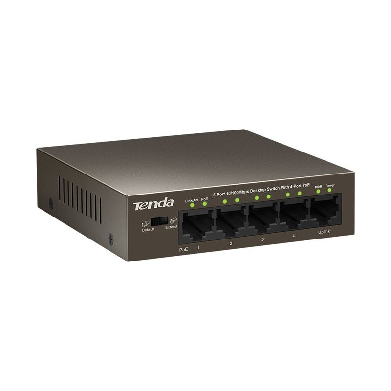 SWITCH PoE TENDA  5 porturi 10/100Mbps (4 PoE), IEEE 802.3at/af, carcasa metalica "TEF1105P-4-63W" (timbru verde 2 lei)