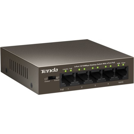 SWITCH PoE TENDA  5 porturi 10/100Mbps (4 PoE), IEEE 802.3at/af, carcasa metalica "TEF1105P-4-63W" (timbru verde 2 lei)