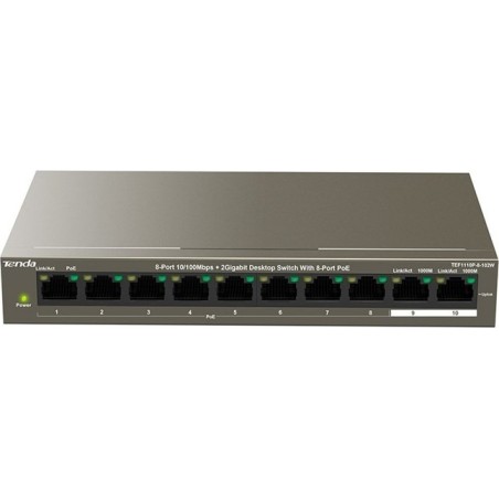 TENDA 8-PORT POE SWITCH TEF1110P-8-102W "TEF1110P-8-102W"  (timbru verde 2 lei)