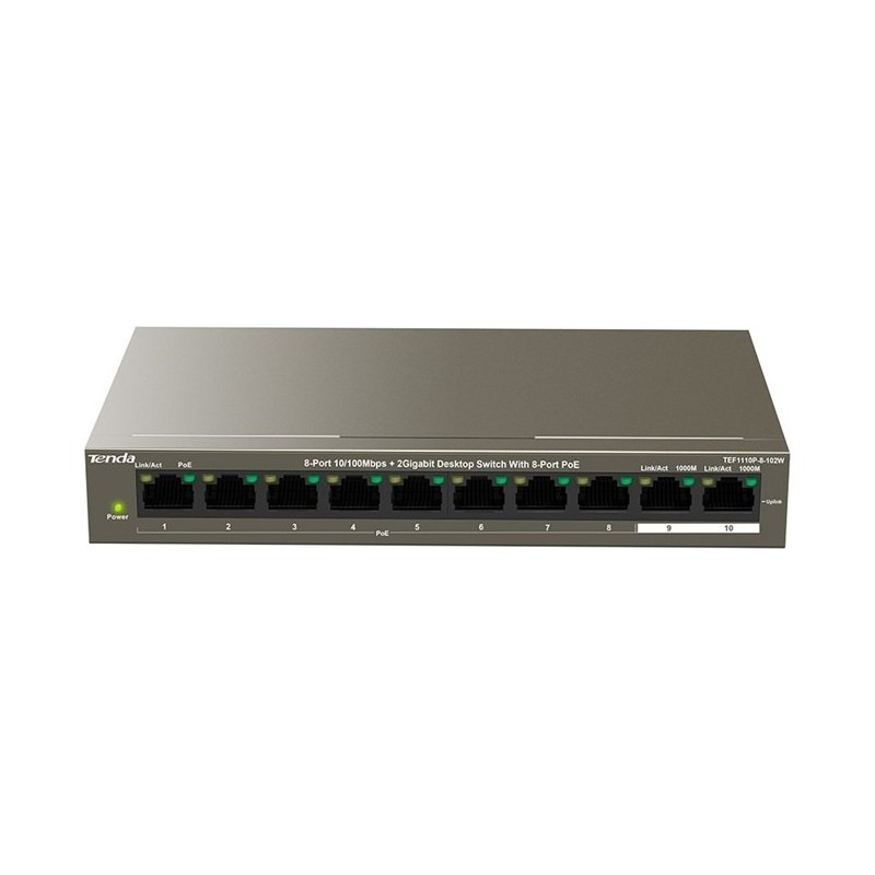 TENDA 8-PORT POE SWITCH TEF1110P-8-102W "TEF1110P-8-102W"  (timbru verde 2 lei)