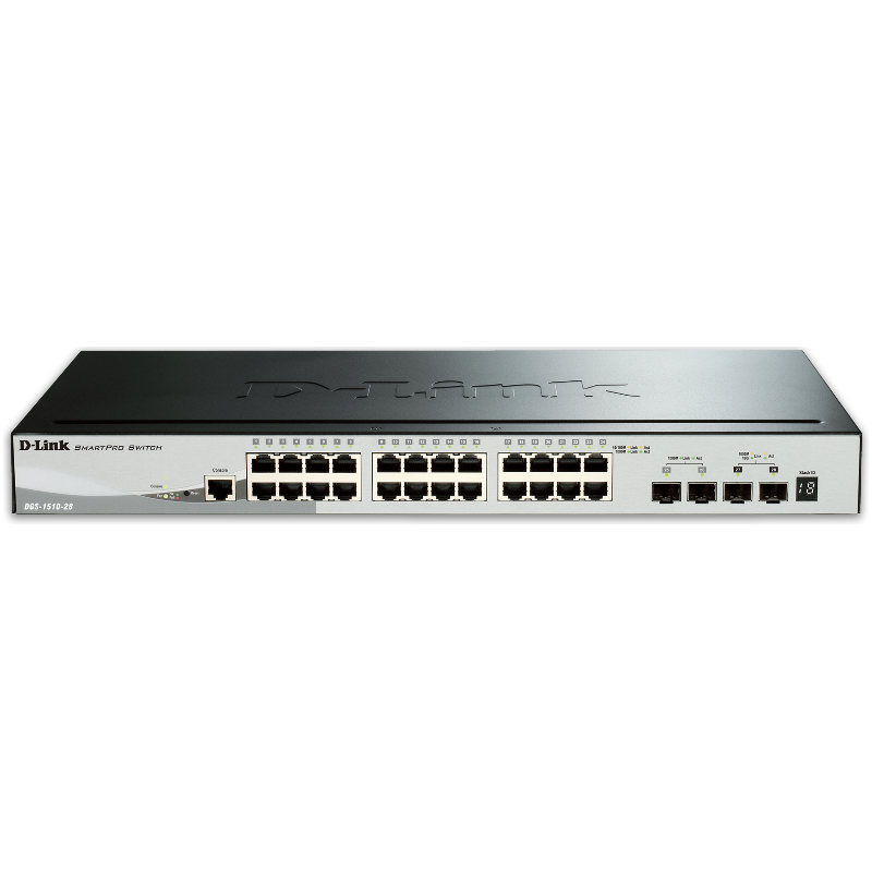 SWITCH D-LINK SMART 24 porturi Gigabit.+ 2 porturi SFP + 2 porturi 10G SFP+, carcasa metalica, rackabil, "DGS-1510-28" (timbru v