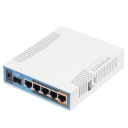 ROUTER MIKROTIK wireless, 1750 Mbps, porturi Gigabit x 4, antena interna x 3, dual band, "RB962UiGS-5HacT2HnT" (timbru verde 0.8