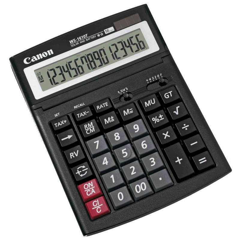 Calculator de birou CANON, WS1610T, ecran 16 digiti, alimentare solara si baterie, negru, "BE0696B001AA" (timbru verde 0.18 lei)