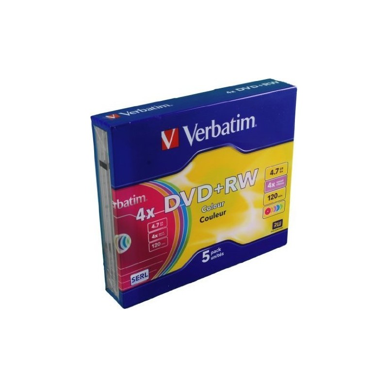 DVD+RW VERBATIM  4.7GB, 120min, viteza 1-4x, set 5 buc, Single Layer, Jewel Case, "Colours" "43297"
