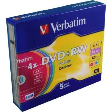 DVD+RW VERBATIM  4.7GB, 120min, viteza 1-4x, set 5 buc, Single Layer, Jewel Case, "Colours" "43297"