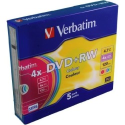 DVD+RW VERBATIM  4.7GB, 120min, viteza 1-4x, set 5 buc, Single Layer, Jewel Case, "Colours" "43297"