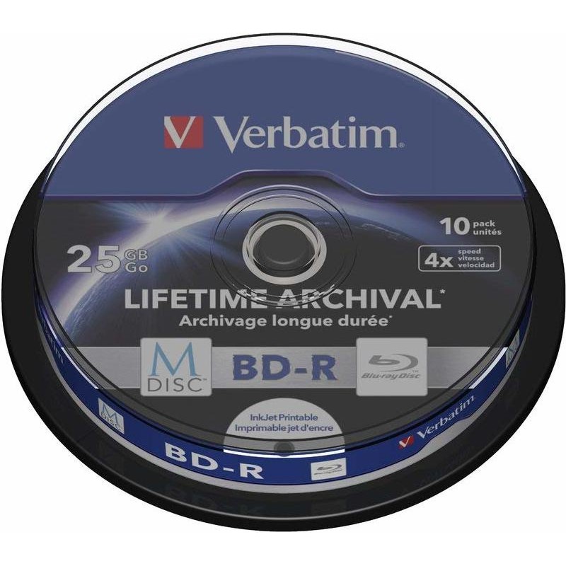 BD-R VERBATIM  25GB, viteza 4x, 10 buc, spindle, printabil, "MDISC Lifetime Archival" "43825"