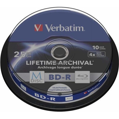 BD-R VERBATIM  25GB, viteza 4x, 10 buc, spindle, printabil, "MDISC Lifetime Archival" "43825"