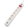 PRELUNGITOR SPACER, Schuko x 5, conectare prin Schuko (T), USB x 2, cablu 4.5 m, 16 A, max. 3500W, protectie supratensiune, alb,
