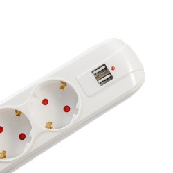 PRELUNGITOR SPACER, Schuko x 5, conectare prin Schuko (T), USB x 2, cablu 4.5 m, 16 A, max. 3500W, protectie supratensiune, alb,