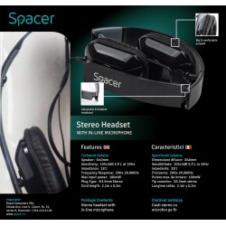 CASTI SPACER cu microfon. pe fir (handsfree), jack 3.5mm, black "SPK-205"   (include TV 0.75 lei)
