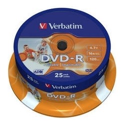 DVD-R VERBATIM  4.7GB, 120min, viteza 16x, 25 buc, Single Layer, spindle, printabil, "Wide Inkjet Printable" "43538"