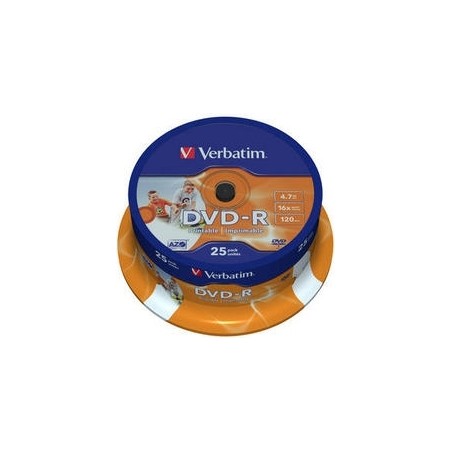 DVD-R VERBATIM  4.7GB, 120min, viteza 16x, 25 buc, Single Layer, spindle, printabil, "Wide Inkjet Printable" "43538"