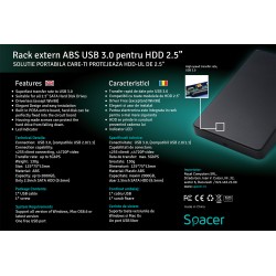 RACK extern SPACER, pt HDD/SSD, 2.5 inch, S-ATA, interfata PC USB 3.0, Husa piele sintetitca, plastic, negru, "SPR-25612" 455062