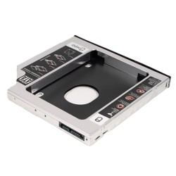 RACK intern SPACER, tip caddy 12.7mm, 5.25 inch la 2.5 inch, S-ATA, interfata PC S-ATA, metal, negru, "SPR-25DVDN" (timbru verde