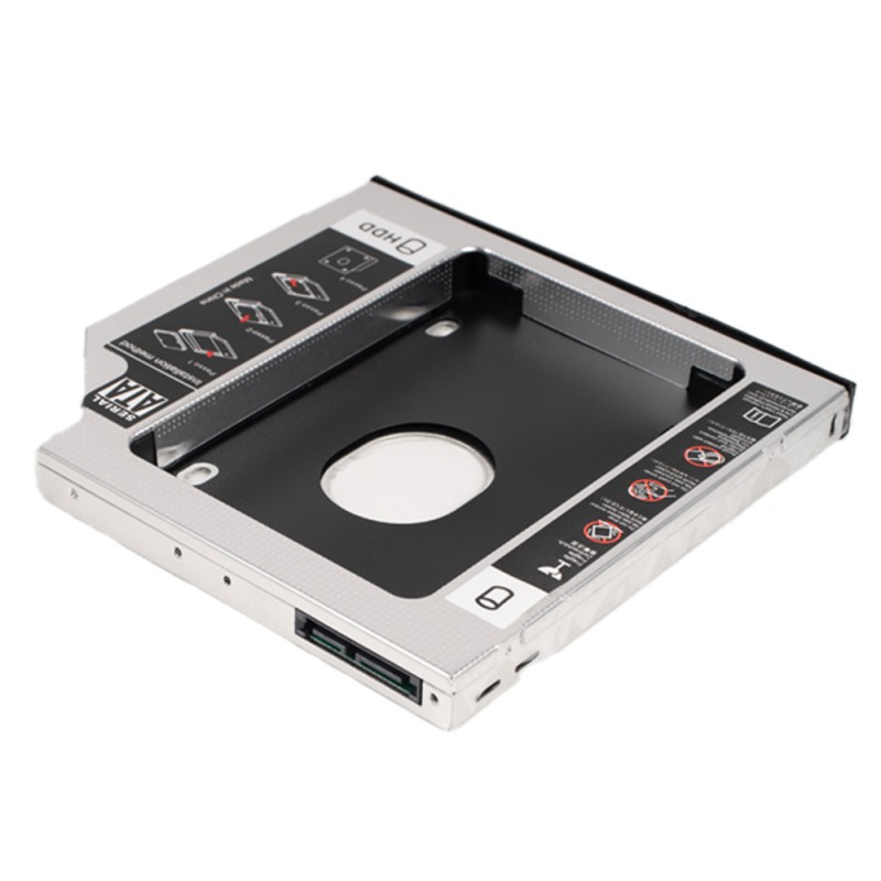 RACK intern SPACER, tip caddy 12.7mm, 5.25 inch la 2.5 inch, S-ATA, interfata PC S-ATA, metal, negru, "SPR-25DVDN" (timbru verde