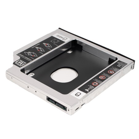 RACK intern SPACER, tip caddy 12.7mm, 5.25 inch la 2.5 inch, S-ATA, interfata PC S-ATA, metal, negru, "SPR-25DVDN" (timbru verde