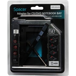 RACK intern SPACER, tip caddy 12.7mm, 5.25 inch la 2.5 inch, S-ATA, interfata PC S-ATA, metal, negru, "SPR-25DVDN" (timbru verde