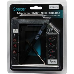 RACK intern SPACER, tip caddy 9.5mm, 5.25 inch la 2.5 inch, S-ATA, interfata PC S-ATA, metal, negru, "SPR-25DVDI" (timbru verde 