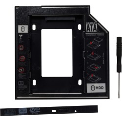 RACK intern SPACER, tip caddy 9.5mm, 5.25 inch la 2.5 inch, S-ATA, interfata PC S-ATA, metal, negru, "SPR-25DVDI" (timbru verde 