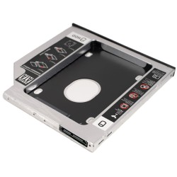 RACK intern SPACER, tip caddy 9.5mm, 5.25 inch la 2.5 inch, S-ATA, interfata PC S-ATA, metal, negru, "SPR-25DVDI" (timbru verde 