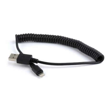 CABLU alimentare si date GEMBIRD, pt. smartphone, USB 2.0 (T) la Lightning (T), 1.5m, spiralat, negru, "CC-LMAM-1.5M" (timbru ve