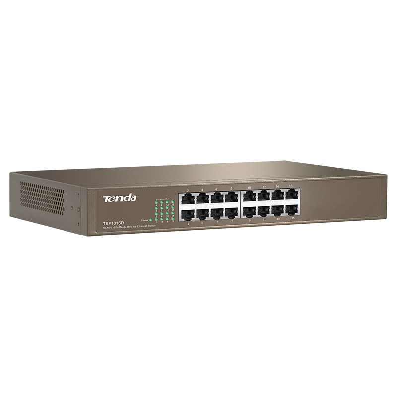SWITCH Tenda 16 porturi 10/100 Mbps, carcasa metalica rackabil, "TEF1016D" (timbru verde 0.8 lei)