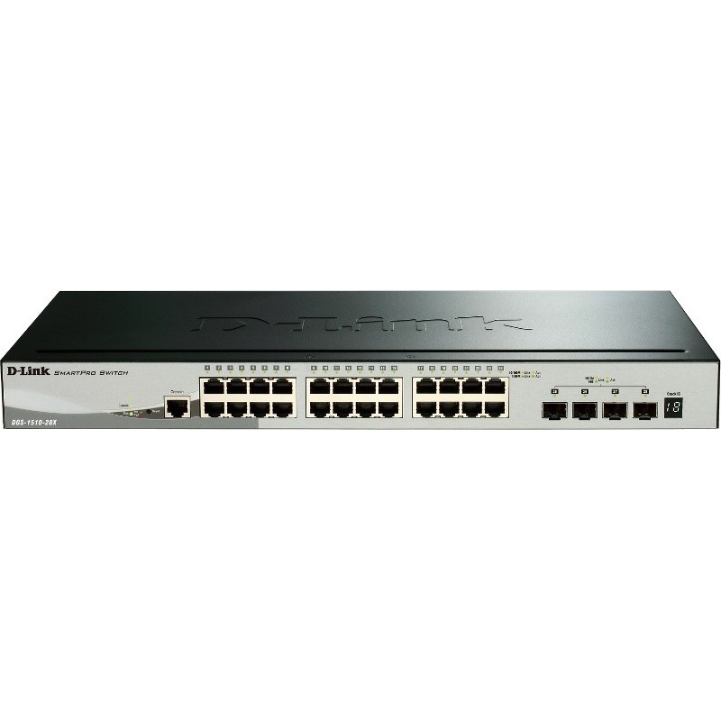 SWITCH D-LINK SMART 24 porturi Gigabit.+ 4 porturi 10G SFP+, carcasa metalica, rackabil, "DGS-1510-28X"  (timbru verde 2 lei)