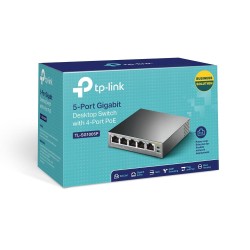 SWITCH PoE TP-LINK  5 porturi Gigabit (4 PoE+), IEEE 802.3at/af, 65W maxim total, carcasa metalica "TL-SG1005P" (timbru verde 2 