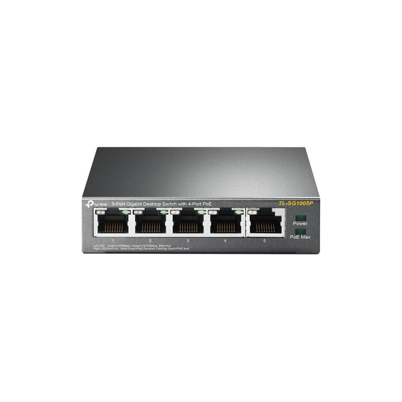 SWITCH PoE TP-LINK  5 porturi Gigabit (4 PoE+), IEEE 802.3at/af, 65W maxim total, carcasa metalica "TL-SG1005P" (timbru verde 2 