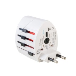 ADAPTOR universal SPACER, pt. calatorii, Schuko x 1, conectare Socket Universal (T), USB x 2,   10 A, alb, "SPAD-UNIV"/45505994 