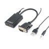 CABLU video GEMBIRD, adaptor VGA(T)+Jack 3.5mm(T) la HDMI(M),15cm,rez max Full HD 60Hz, conecteaza placa vid cu VGA la monitor H