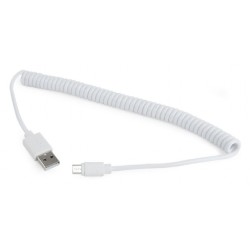CABLU alimentare si date GEMBIRD, pt. smartphone, USB 2.0 (T) la Micro-USB 2.0 (T), 1.8m, spiralat, conectori auriti, alb, "CC-m