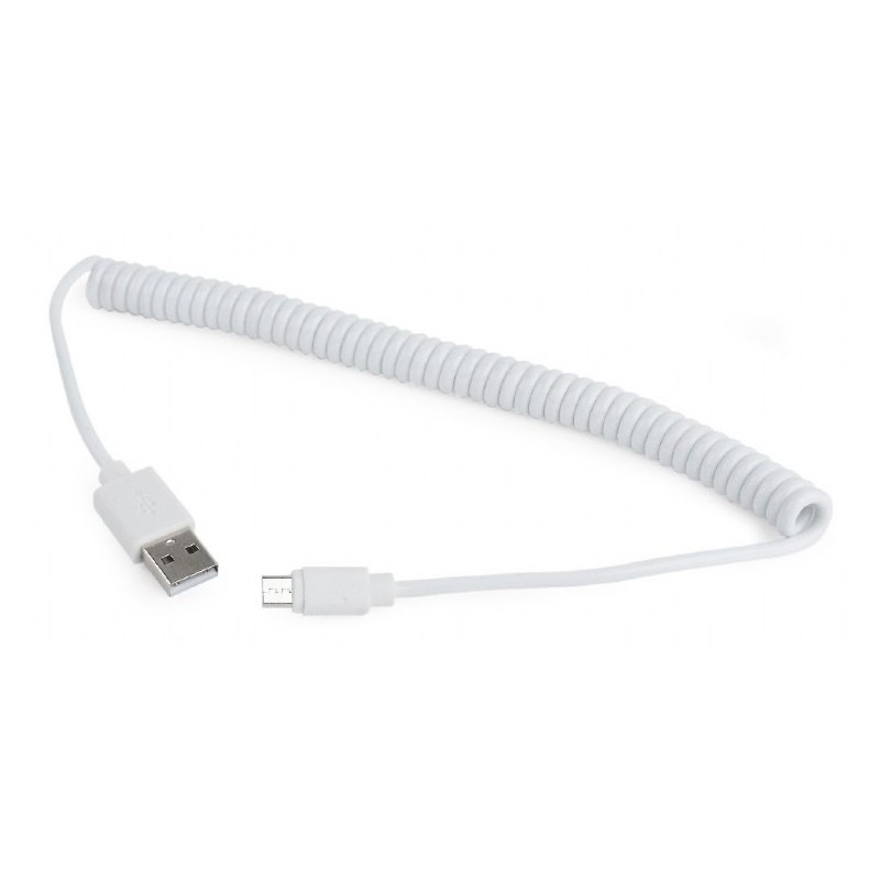 CABLU alimentare si date GEMBIRD, pt. smartphone, USB 2.0 (T) la Micro-USB 2.0 (T), 1.8m, spiralat, conectori auriti, alb, "CC-m