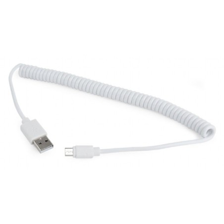 CABLU alimentare si date GEMBIRD, pt. smartphone, USB 2.0 (T) la Micro-USB 2.0 (T), 1.8m, spiralat, conectori auriti, alb, "CC-m
