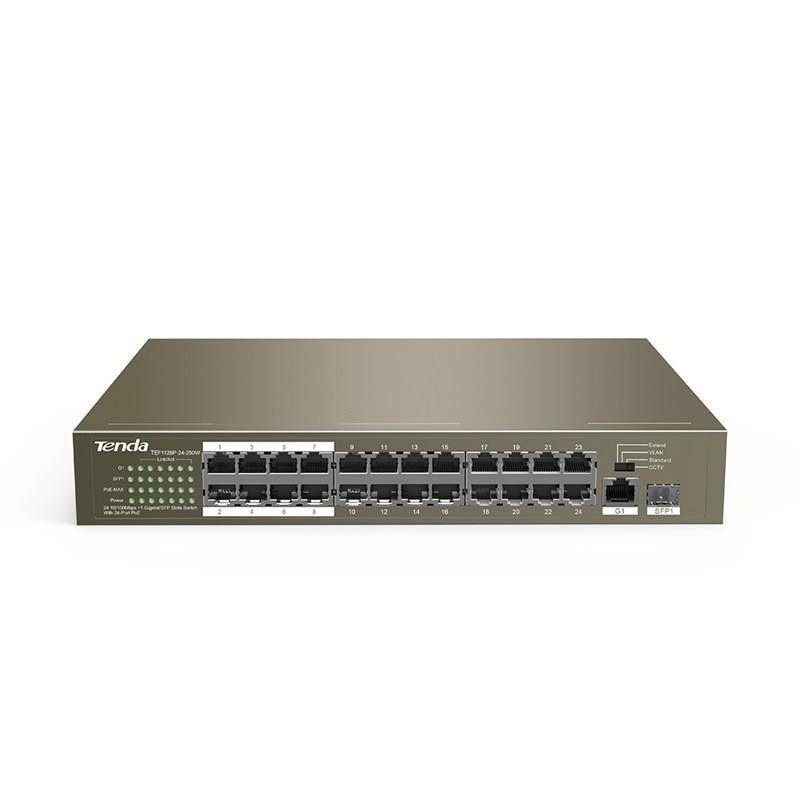 SWITCH TENDA 24-PORT+1GE/SFP UNMNG POE SWITCH "TEF1126P-24-250W"  (include TV 2 lei)
