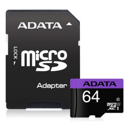 CARD MicroSD ADATA,  64 GB, MicroSDXC, clasa 10, standard UHS-I U1, "AUSDX64GUICL10-RA1" (timbru verde 0.03 lei)