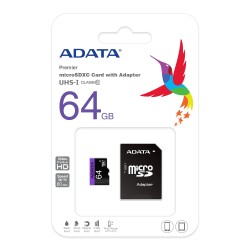 CARD MicroSD ADATA,  64 GB, MicroSDXC, clasa 10, standard UHS-I U1, "AUSDX64GUICL10-RA1" (timbru verde 0.03 lei)