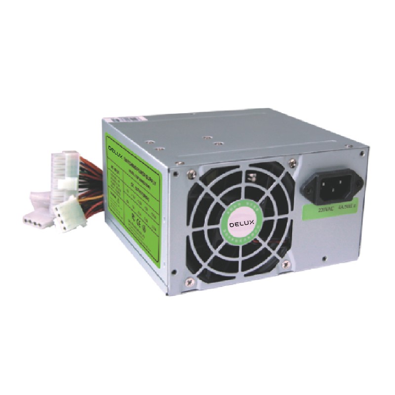 SURSA  Delux   450, Fan 8cm, Conector 20+4 pini, 2xSATA, 2xMolex, Switch ON/OFF "DLP-21MS",  (timbru verde 2 lei)