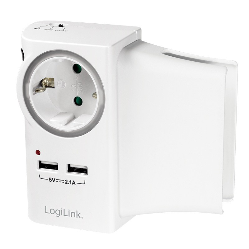 PRIZA LOGILINK, Schuko x 1, conectare prin Schuko (T), USB x 2, 16 A, protectie supratensiune, protectie copii, alb, "PA0165" (i