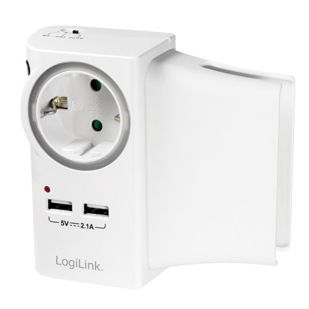 PRIZA LOGILINK, Schuko x 1, conectare prin Schuko (T), USB x 2, 16 A, protectie supratensiune, protectie copii, alb, "PA0165" (i