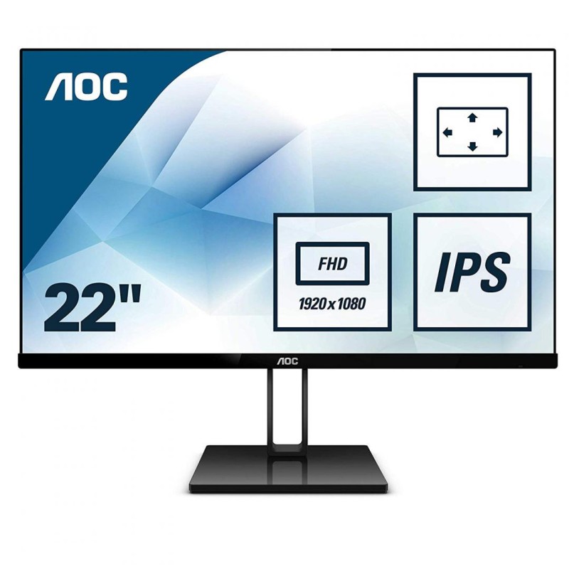 MONITOR AOC 21.5", home, office, IPS, Full HD (1920 x 1080), Wide, 250 cd/mp, 5 ms, HDMI, DisplayPort, "22V2Q" (timbru verde 7 l