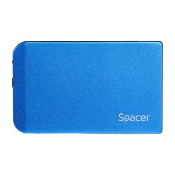 RACK extern SPACER, pt HDD/SSD, 2.5 inch, S-ATA, interfata PC USB 3.0, Husa piele sintetitca, aluminiu, albastru, "SPR-25611A" (