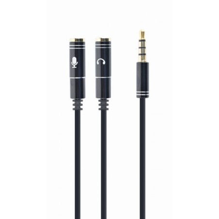 CABLU audio GEMBIRD Splitter stereo (1 x 3.5 mm jack T la 2 x 3.5 mm jack M), 20cm, negru "CCA-417M" (timbru verde 0.08 lei)