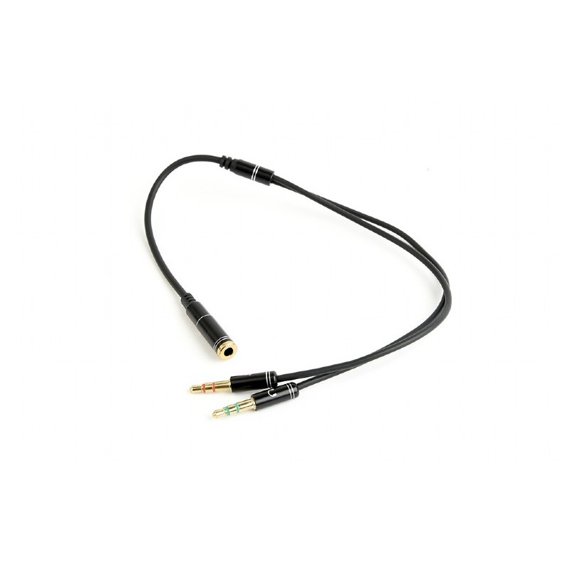 CABLU audio GEMBIRD Splitter stereo (2 x 3.5 mm jack T la 1 x 3.5 mm jack M), 20cm, metal, negru "CCA-418M" (timbru verde 0.18 l