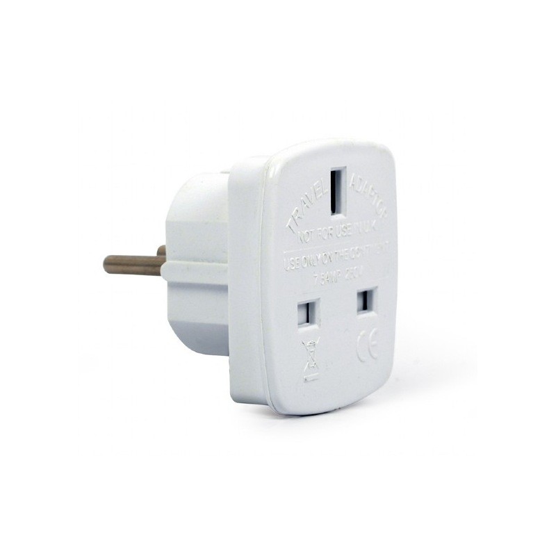 ADAPTOR UK GEMBIRD, Socket UK, conectare prin Schuko (T), 7.5 A, fara protectie, alb, "A-AC-UKEU-001" (timbru verde 0.18 lei)
