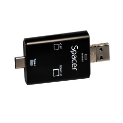 CARD READER extern SPACER, 3 in 1, interfata USB 2.0, USB Type C, Micro-USB, citeste/scrie: SD, micro SD; adaptor USB Type C la 