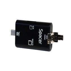 CARD READER extern SPACER, 3 in 1, interfata USB 2.0, USB Type C, Micro-USB, citeste/scrie: SD, micro SD; adaptor USB Type C la 